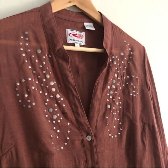 Roper sheer button down long line tunic style size large western bling - Picture 2 of 7